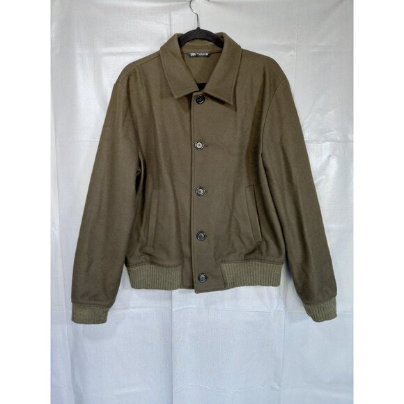 Zara Jackets & Blazers - Zara Wool Blend Fleece Bomber Jacket XL Army Green Streetwear Pockets Gorpcore